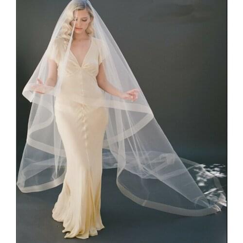 Cheap Wedding Veil Without Comb one layer Bridal Veils Ivory White Champagne Horsehem