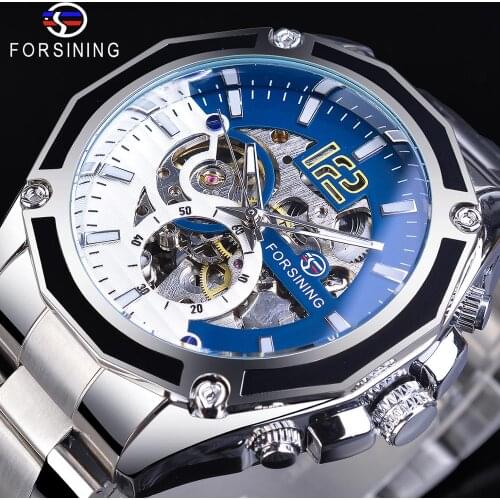 Forsining Steampunk Mechanical Sport Automatic Mens Skeleton Watches Top Brand Luxury Hour Timepieces Transparent Luminours Hand