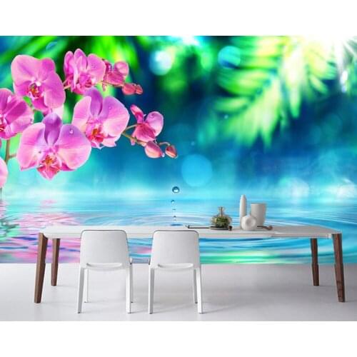 Papel de pared Orchid Water Flowers photo wallpaper,living room sofa TV wall bedroom kitchen bathroom wall paper home decor