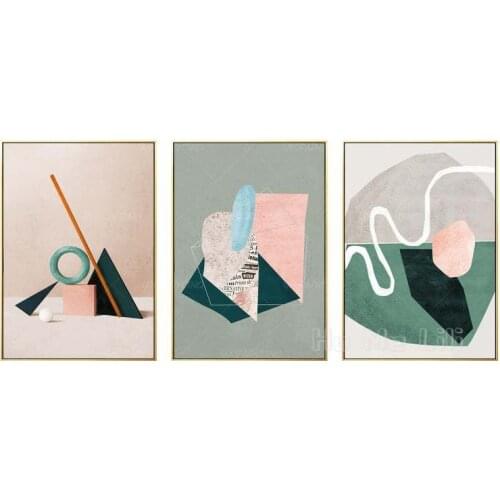 Geometric Abstract Turquoise Coral Oil Painting On Canvas Engraving Art Wall Decoration