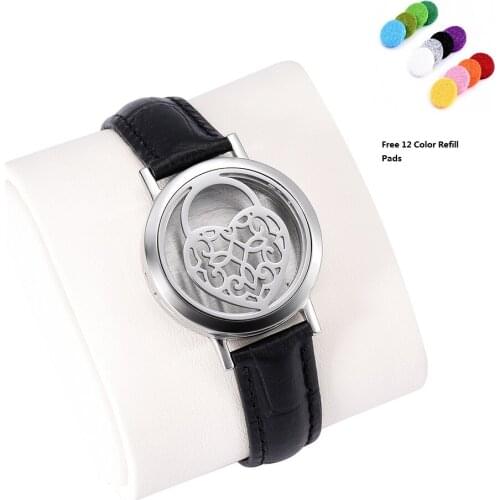 IJC0024 Heart Lock Aroma Essential Oil Leather Bracelets For Women Aromatherapy Diffuser With 12 Color Refill Pads
