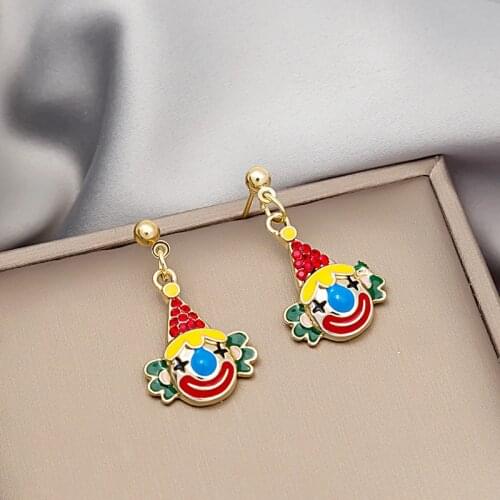VSnow Exquisite Funny Clown Circus Hook Earring for Women Girls Contrasted Metallic Rhinestone Dangle Earring Jewelry Pendientes