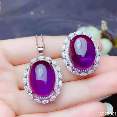 KJJEAXCMY fine jewelry Amethyst 925 sterling silver women gemstone pendant necklace chain ring set popular