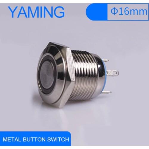 16mm Stainless steel Button ring illumination flat switch IP65 1NO Car press Momentary LED lamp Metal Push Button V007