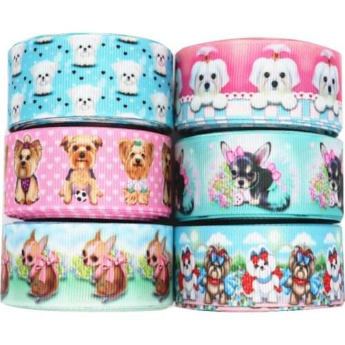 10 Yards Grosgrain Ribbon Animal/Dog Printed Ribbon 1" 25MM For Hair Bows DIY Crafts Handmade Accessories M19041002