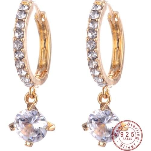 Round Inlaid Zircon Gold Silver Color Stud Earrings AAA Zircon Crystal Wedding Stud Jewelry For Women Female Tear Drop Earrring