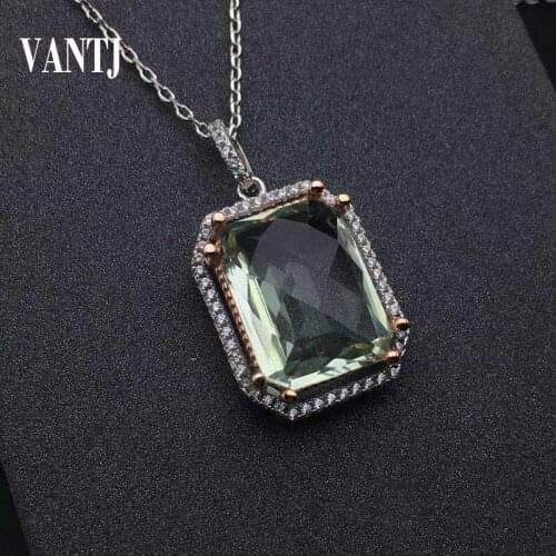 Green Amethyst Pendant Sterling Silver 925 Necklace Choker simple Gemstone Oct12*16mm for Women Lady Jewelry Wedding Prty Gift