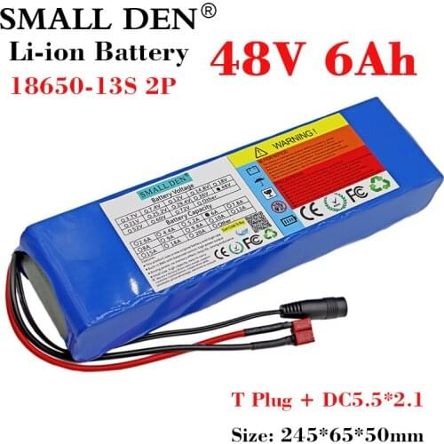 48v 6Ah 18650 lithium battery pack 13S2P 500-800W High Power 54.6V Electric bicycle scooter ebike spare Battery Built-in 15A BMS