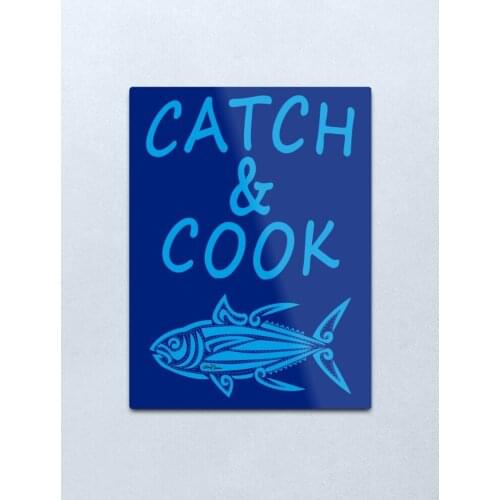Catch & Cook (Cyan) Metal Print Tin Sign Vintage Metal Wall Sign Plaque Retro Garage Shed Car