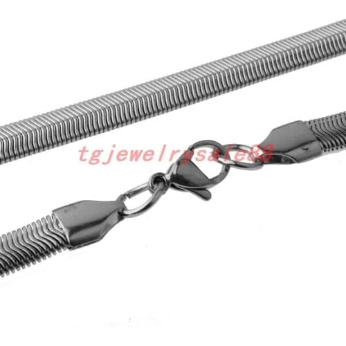 6mm Wide Polishing Silver Color Flat Snake Herringbone Chain Necklace Jewelry Fashion Stainless Steel Biker Mens Neck Choker