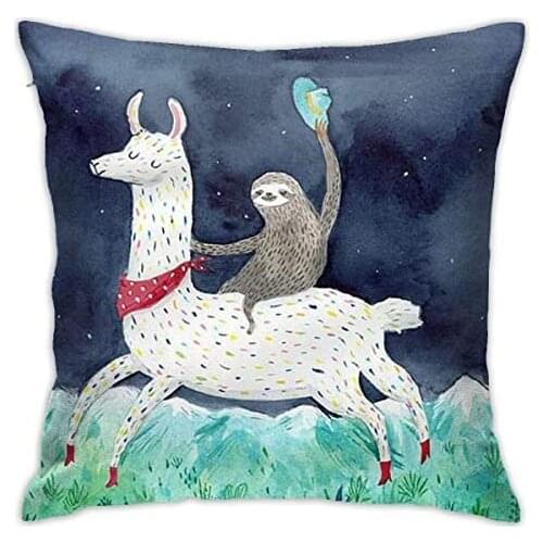 PooizsdzzzNew Sloth Riding Lma Painting Throw Pillow Covers Decorative Square Pillowcase Soft Solid Cushion Case for Sofa