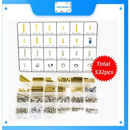 Yahboom 532PCS M3 M2.5 M2 Brass Hex Spacer Copper pillar Screws Nuts and washers Assortment Set Kit for DIY kit learning