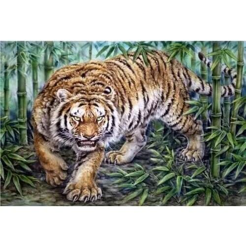Bamboo Forest Animal Tiger Cross Stitch Kits Art Crafts Top Quality Embroidery Needlework DIY 14CT Unprinted Decor Handmade