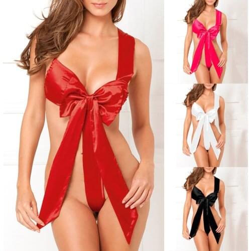 Novelty Sexy Bow Bodysuit Women Bandage Lace-up Chic Sexy Lingerie Porno Jumpsuit Underwear Sleepwear Body Femme Lenceria Erotic
