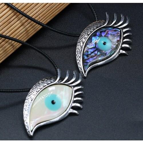 New Style Natural Shell Necklace Eye-Shaped Brooch Pendant Leather Cord 2MM Charms For Elegant Women Love Romantic Gift