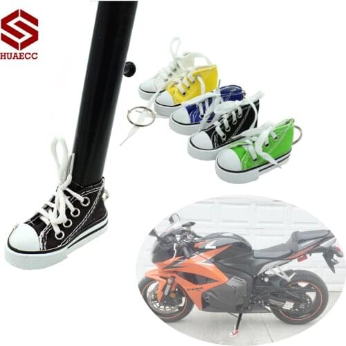 Pair Motorcycle Support Plate Foot Pad Side Stand Kickstand Protector Shoes Key Chain Keychain for Honda Yamaha Kawasaki Suzuki