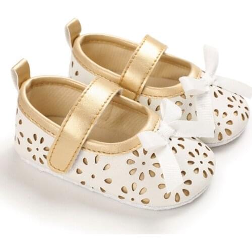 Baby Girls Butterfly-knot Anti-Slip Leather Princess Shoes Sneakers Toddler Soft Soled First Walkers Shoes For Baby 0-18M Ins