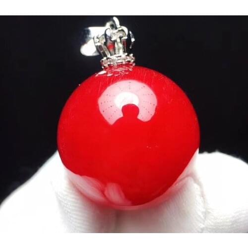 Genuine Natural Red Rutilated Quartz Round Pendant 21mm Sphere Ball Gemstone Brazil Waelthy Women Men Jewelry AAAAAA