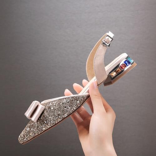 Sweet Bow-Tie Flat Sandals Woman Ladies Slingback Shoes Womens Size 33-43 Gemstone Heels Summer Glitter Shoes Sandalias Mujer