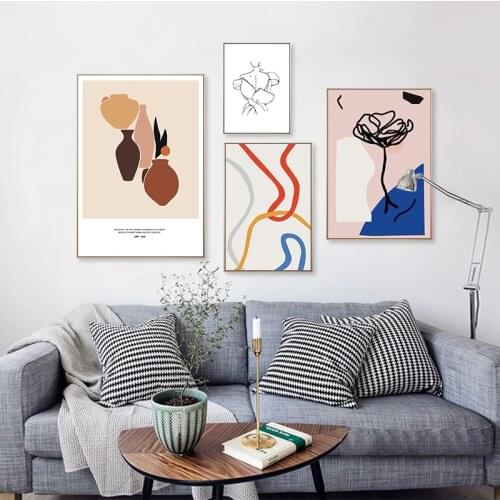Nordic Minimalist Artwork Lines Abstract Rose Posters, Home Living Room Decoration Paintings, Modern Wall Decoration Pictures