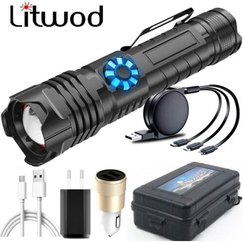 Stepless Dimming XHP100 Led Flashlight Type-C USB Rechargeable Powerbank 18650 26650 Battery Torch Aluminum Zoomable Lantern