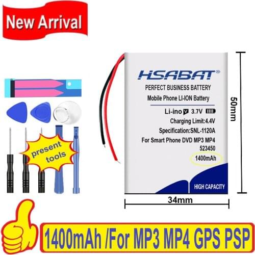 Top Brand 100% New 1400mAh 523450 Battery for Smart Phone DVD MP3 MP4 MP5 LED Lamp bluetooth headset Batteries + free gfit
