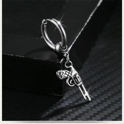 Hip Hop Punk Gun Compass Pendant Earrings For Women Girls Fashion Stainless Steel Stud Ear Jewelry Party Gifts 2 Pieces