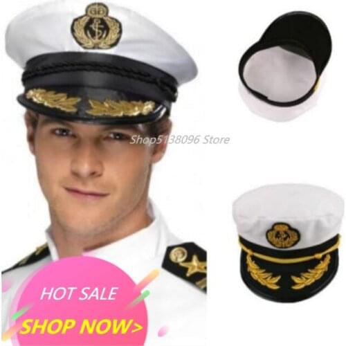 Vintage Adult Party Fancy Dress Unisex White Adjustable Skipper Sailors Navy Captain Boating Military Hat Cap