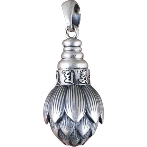 999 pure silver retro matte craft silver jewelry six-character mantra Lotus men and women Gawu box pendant