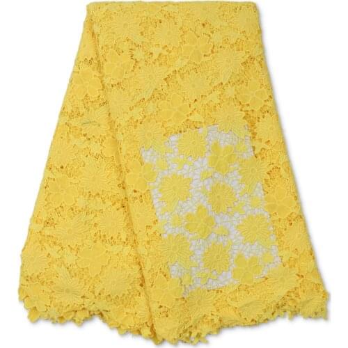 Yellow Cord Lace Fabric 2021African Guipure Lace Fabrics Nigerian Embroidery Lace Fabric with Stones for Wedding 4056B-1