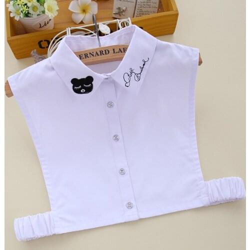 Embroidery Fake Collar for Women Shirt Detachable Collars Solid Half Shirt Lapel Blouse Top Female White Faux Col Accessory