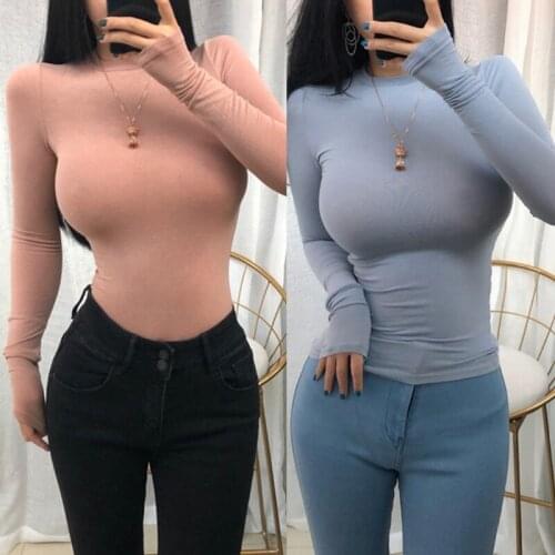 Women Long Sleeve O-Neck Thin T-Shirt Plain Solid Color Micro Perspective Pullover Tops Bodycon Stretch Basic Streetwear