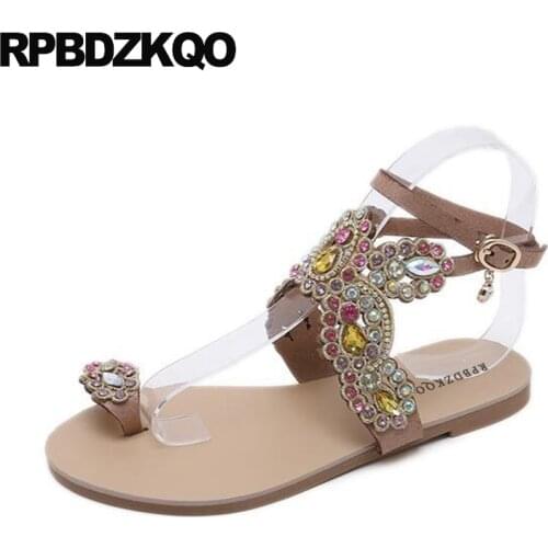 Jewel Shoes Sandals Leisure Fashion Bohemia Style Diamond Ankle Strap Crystal Toe Ring Rhinestone Bling Beach Women Nice Flat
