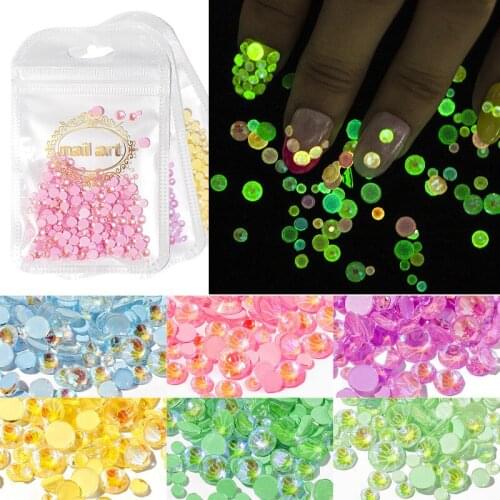 1bag Nail Art Rhinestones 8 Colors Fluorescent Light Luminous Nail Flat Drill Neon Decorations 3D Glitter Diamond Rhinestones