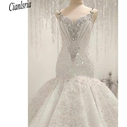 2021 Crystal Mermaid Wedding Dresses Straps Gorgeous Dubai Arabic Bridal Gowns Custom Made