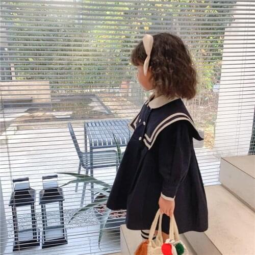 2021 Spring A-Line Sailor Collar Frocks Princess Party Birthday Elegant Solid Childrens Dress Vestido Full Flower Girl Dresses