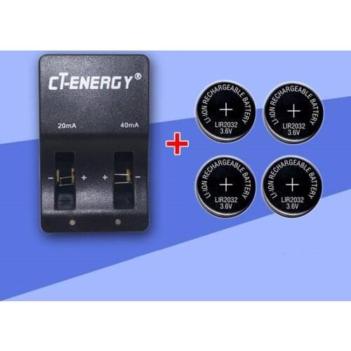 4PCS 3.6V LIR2032 button rechargeable lithium battery + 1PCS LIR2032 / LIR2025 / LIR2477 / LIR2450 Battery Charger