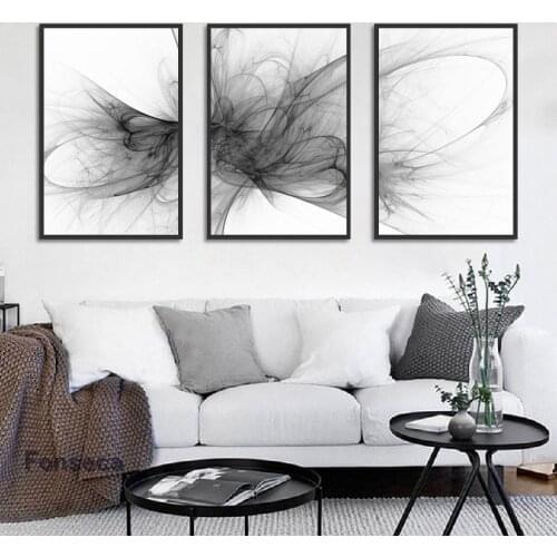 Abstract Minimalist Style Posters And Prints Grey Smoke Shaped Canvas Painting Wall Art Pictures For Living Room Decoration