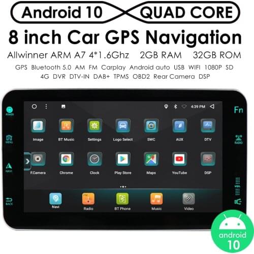 8"Android 10 Car Stereo Radio 4-Core GPS Carplay DSP Navi WIFI Bluetooth Audio Universal Adjustable Screen Multimedia Player RDS