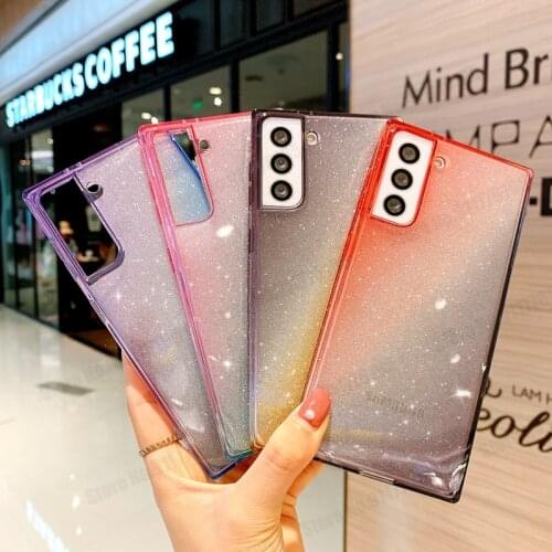 Bling Glitter Square Phone Case for Samsung S21 S20 Plus A51 A71 A21S M31 Prime A12 Note 20 Shockproof Soft TPU Phone Case Cover
