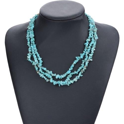 Bohemian Multilayer Blue Stone Necklace Handmade Irregular Beach Pendant Statement Choker Chain Female Party Jewelry