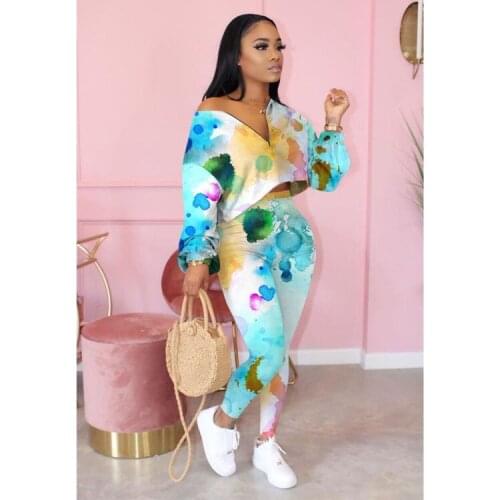 Ueteey New Fashion Two-piece Tie-dye Print Zip Design Two-piece Pant Set