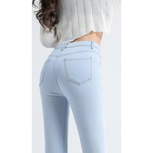 Women Stretch Slim Skinny Jeans High Waist Push Up Hips Elastic Cotton Blue White Denim Pants Female Casual Trousers Plus Size