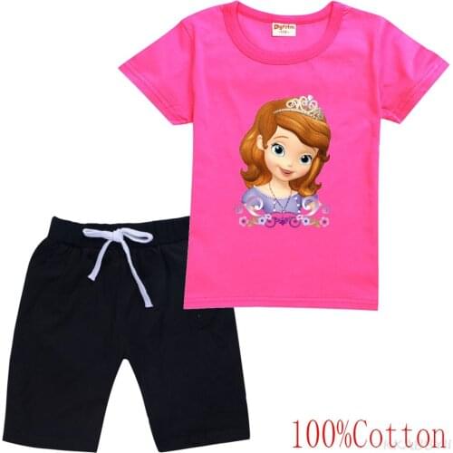 Sofia Girls summer short sleeve suit cotton short sleeve blouse vest + cotton medium pants