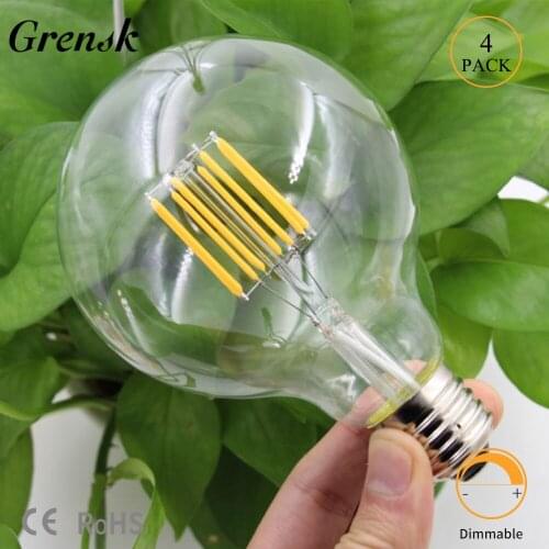 Grensk Vintage LED Filament Bulb Edison G95 Clear 8W AC 220V-240V E27 Led Warm White 2700K Household Bar Lighting Dimmable Bulb