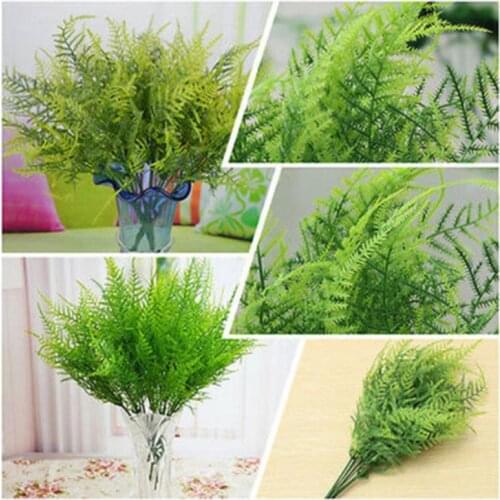 Artificial Flowers With Leaf Green Grass Plastic Plants Fake Leaf Foliage Bush For Home Wedding Decoration Party Supplies