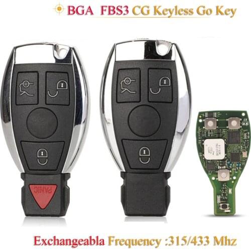Kutery 3/4 Buttons Car Remote Key Fob BGA FBS3 Keyless Go 315/433MHz For Mercedes Benz Year 2000