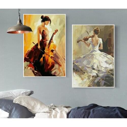 Girl Playing Violin Painting Art Printed on Canvas for Living Room Home Decoration Modular wall Posters and Prints No Frame