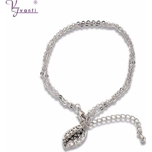 Kfvanfi Latest Style Fashion Silver Color Bracelet For Women Simple Copper Leaf Shaped Elegant Link Chain Bracelets For Girls