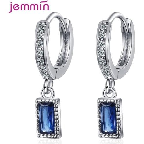 Classic Genuine 925 Sterling Silver Hoop Earrings Fashion Natural Crystal Zirconia Luxury Blue Crystal CZ Jewelry For Women